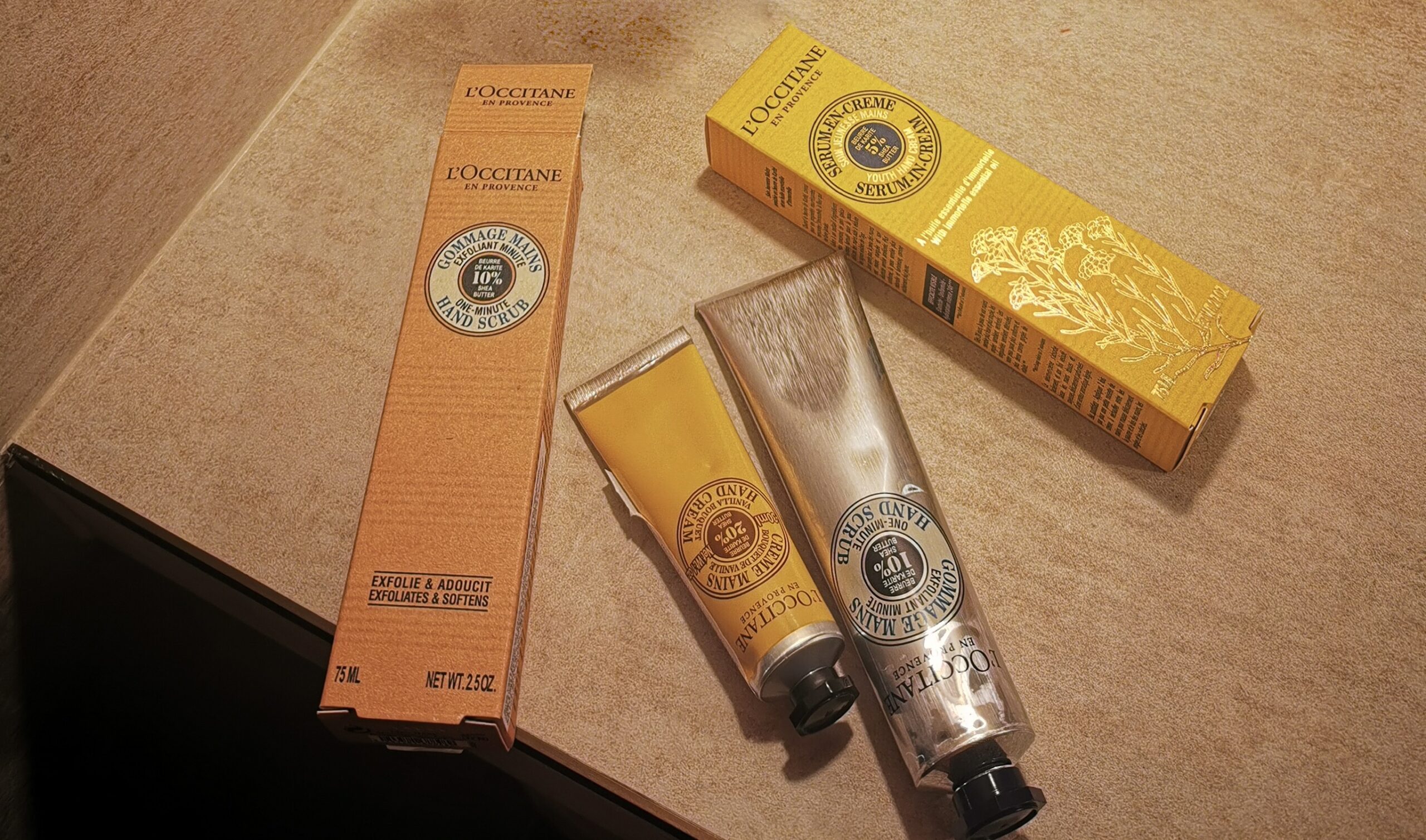 Loccitane hand cream and skin scrub 